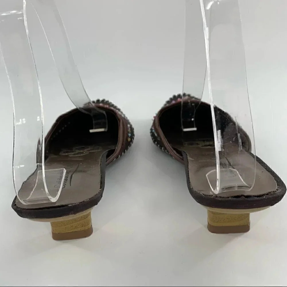 Coldwater Creek size 7.5 mules chocolate brown Thai satin beaded Bollywood - Picture 4 of 12